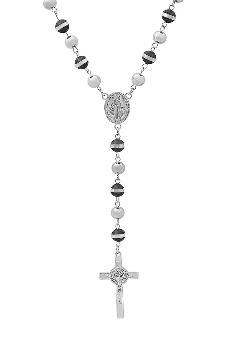 Mixed Material Rosary Necklace, Alternate, color, SILVER/ BLACK