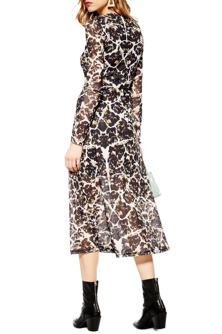 Tortoiseshell Long Sleeve Mesh Midi Dress, Alternate, color, BLACK MULTI
