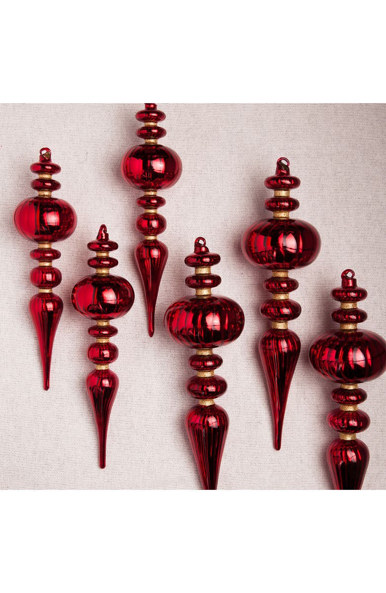 Balsam Hill Brilliant Bordeaux Set of 6 Glass Finial Ornaments, Alternate, color, 