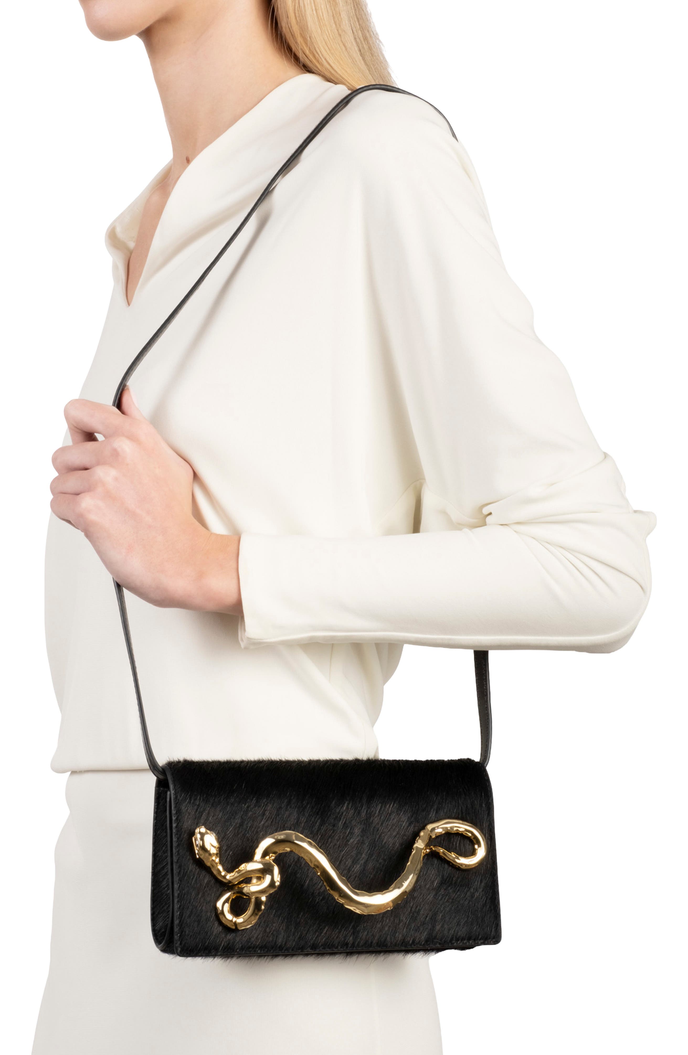 Serpent Calf Hair Clutch, Alternate, color, BLACK