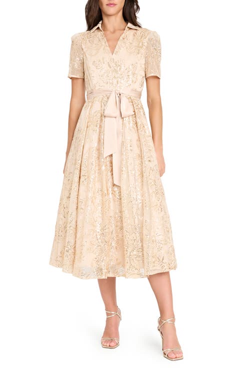 Sequin Tie Waist Midi Dress