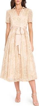 Tahari ASL Sequin Tie Waist Midi Dress