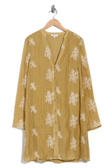 Area Stars Mandi Embroidered Long Sleeve Shift Dress In Nude