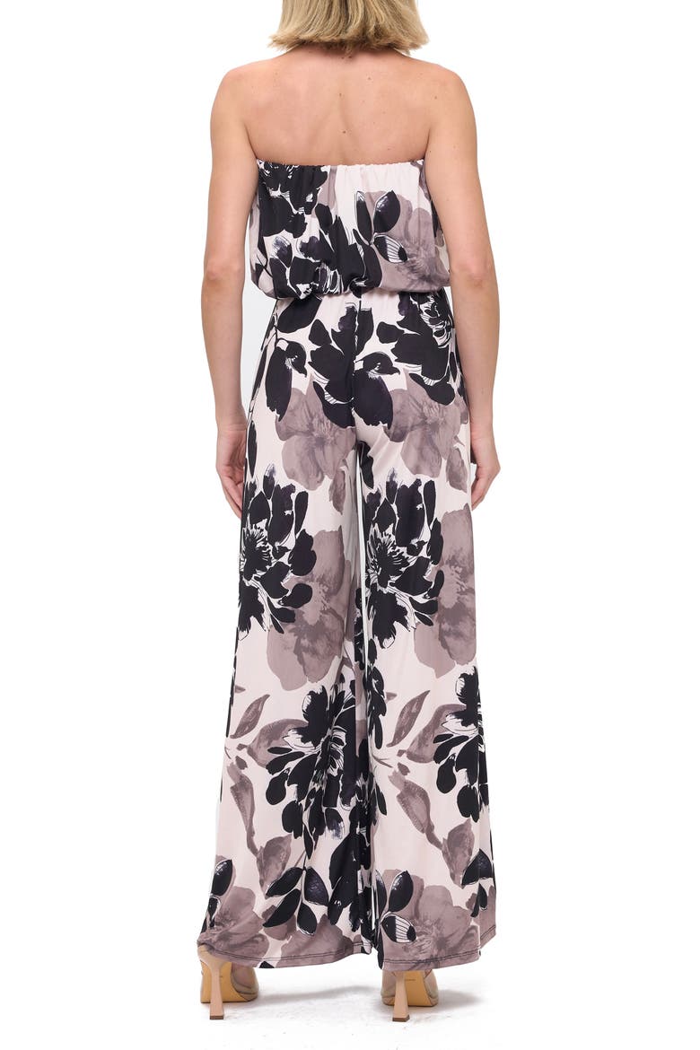 Printed Strapless Wide Leg Jumpsuit, Alternate, color, BLACK/WHITE/GREY