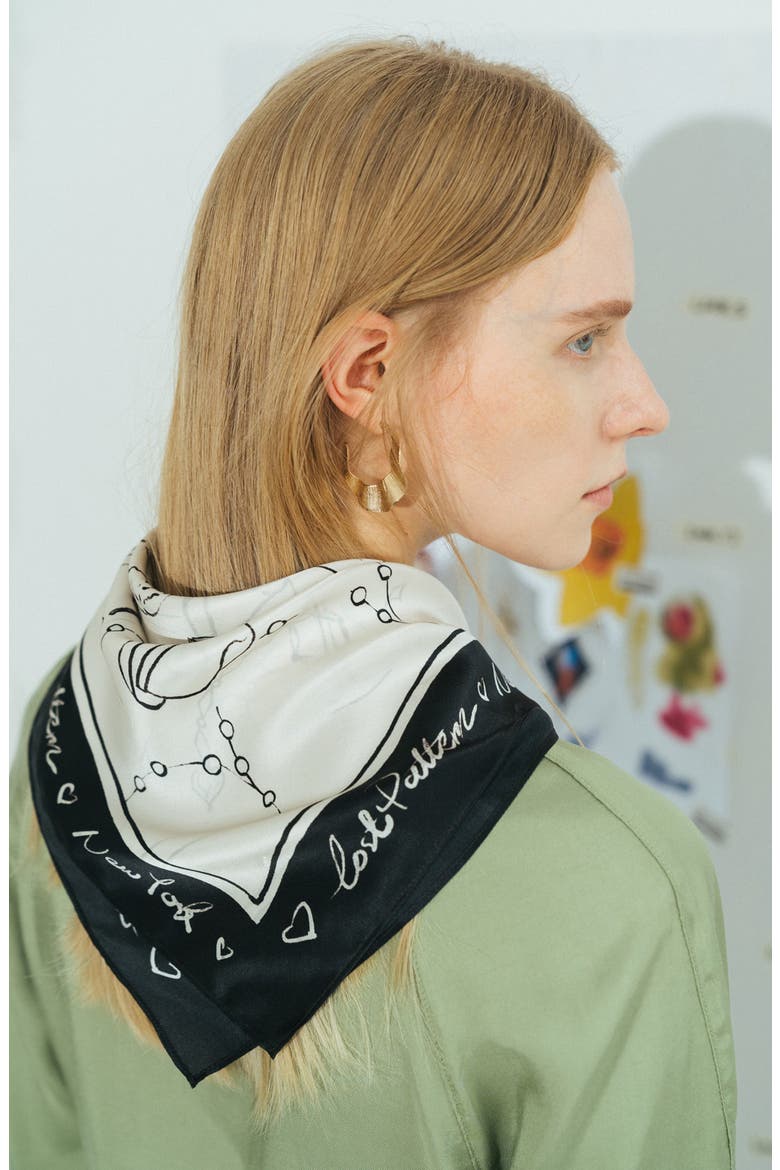 NYC in Sketches Silk Bandana, Alternate, color, OFF WHITE