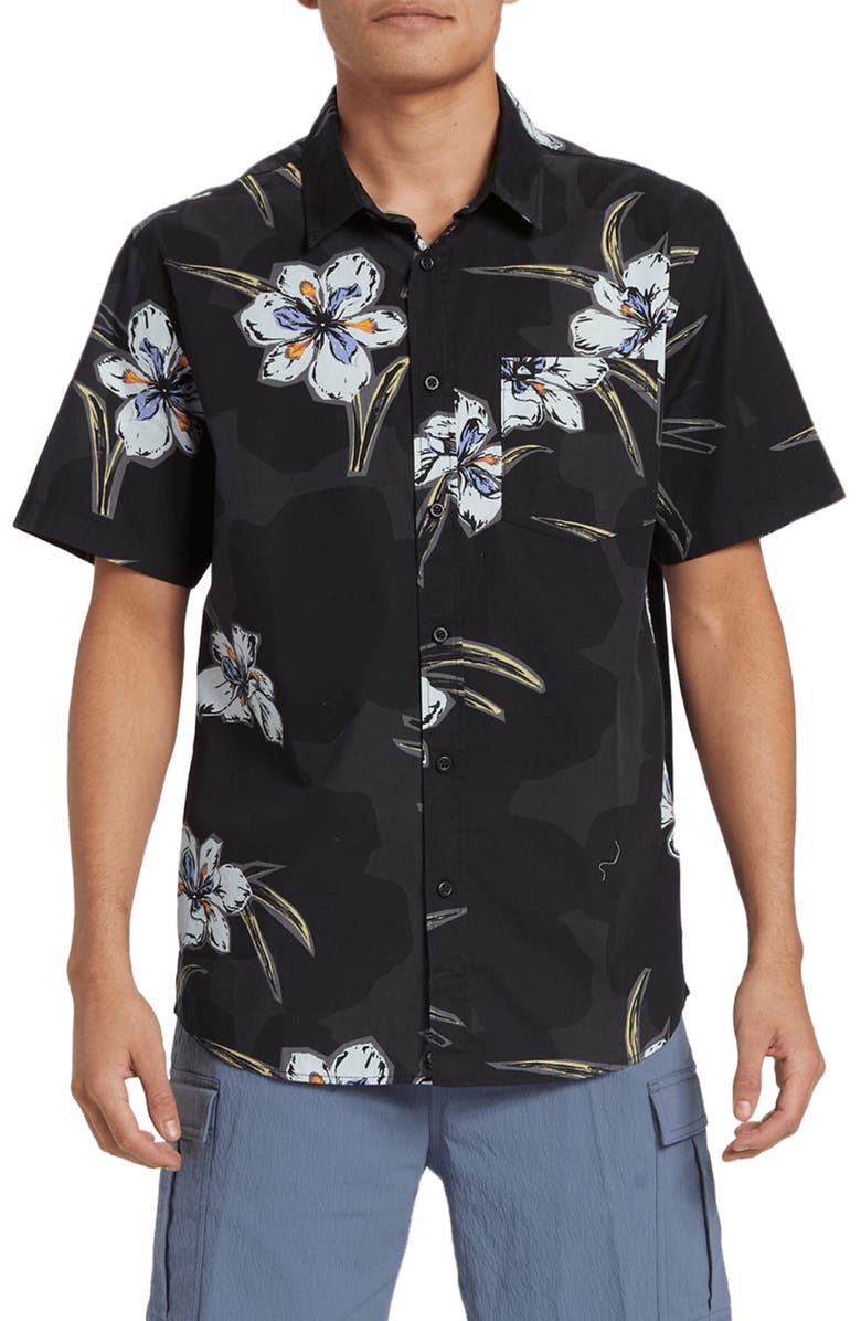 Quiksilver Apero Floral Short Sleeve Stretch Cotton Button-Up Shirt, Main, color, 