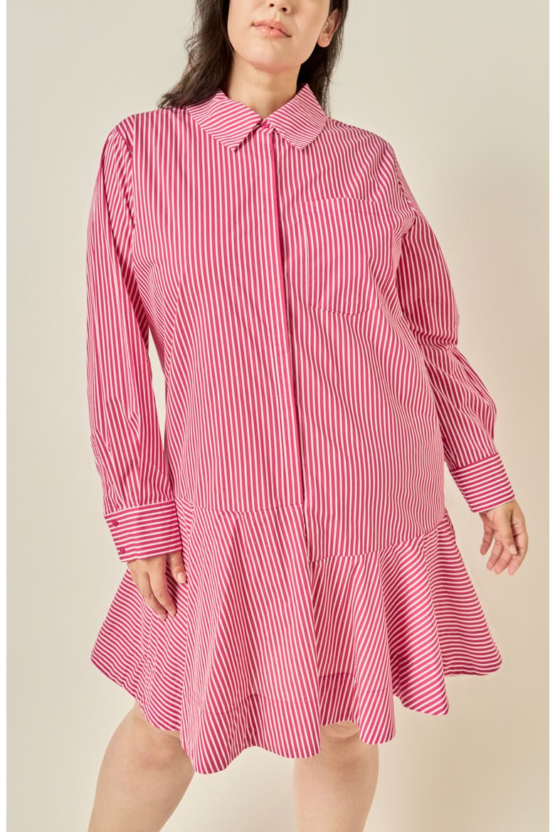 Striped Long Sleeve Flared Skirt Shirtdress, Alternate, color, BURGUNDY