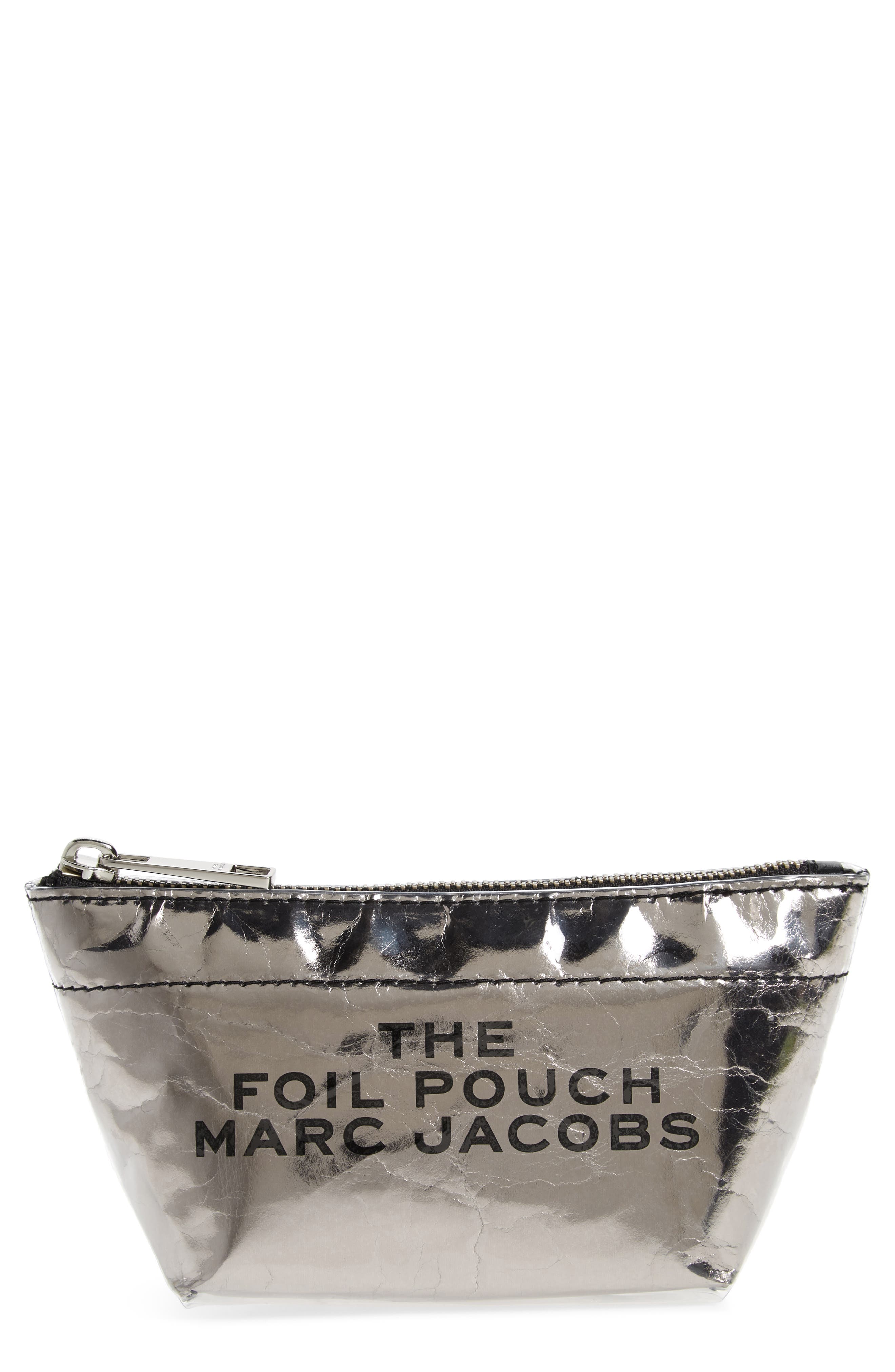 MARC JACOBS The Foil Pouch Cosmetics Case, Main, color, SILVER