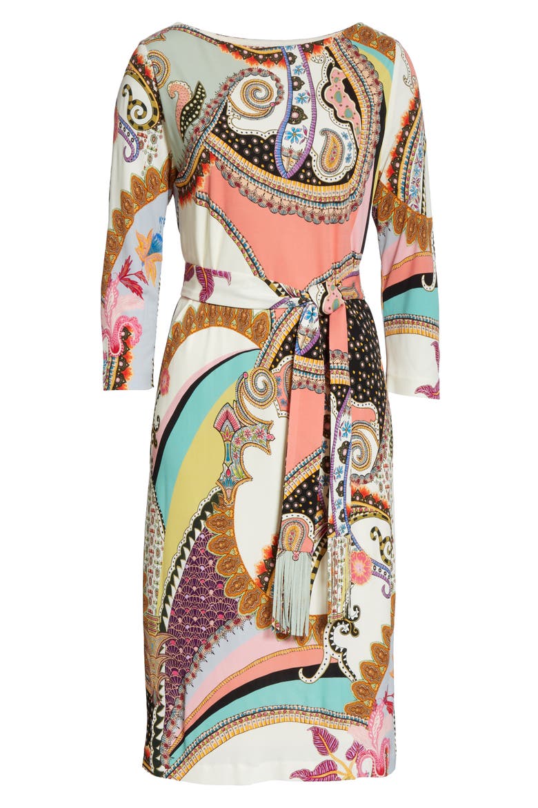 Paisley Print Jersey Dress, Alternate, color, WHITE