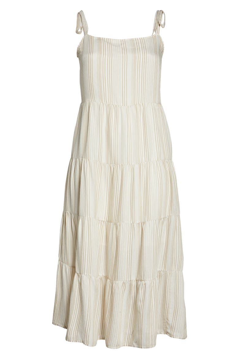 Tie Shoulder Tiered Maxi Dress, Alternate, color, IVORY- KHAKI STRIPE