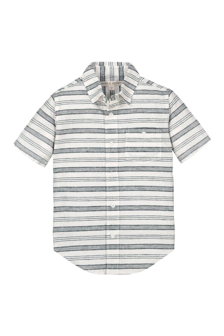 Baby Boys' Linen Short Sleeve Button Down Shirt, Infant, Main, color, Black and White Stripe Linen