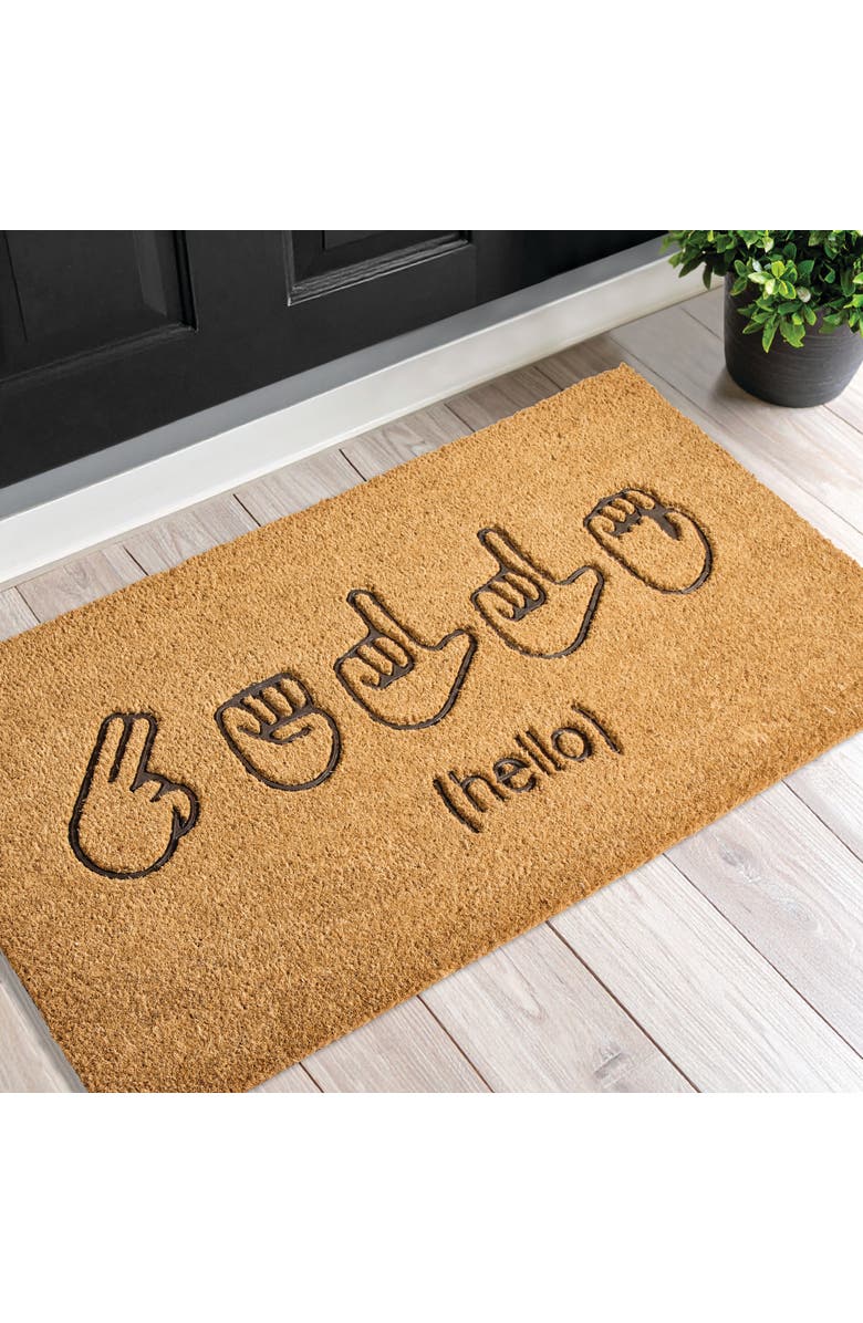 mDesign American Sign Language ASL Hello Coir Doormat, Natural/Black, Alternate, color, 