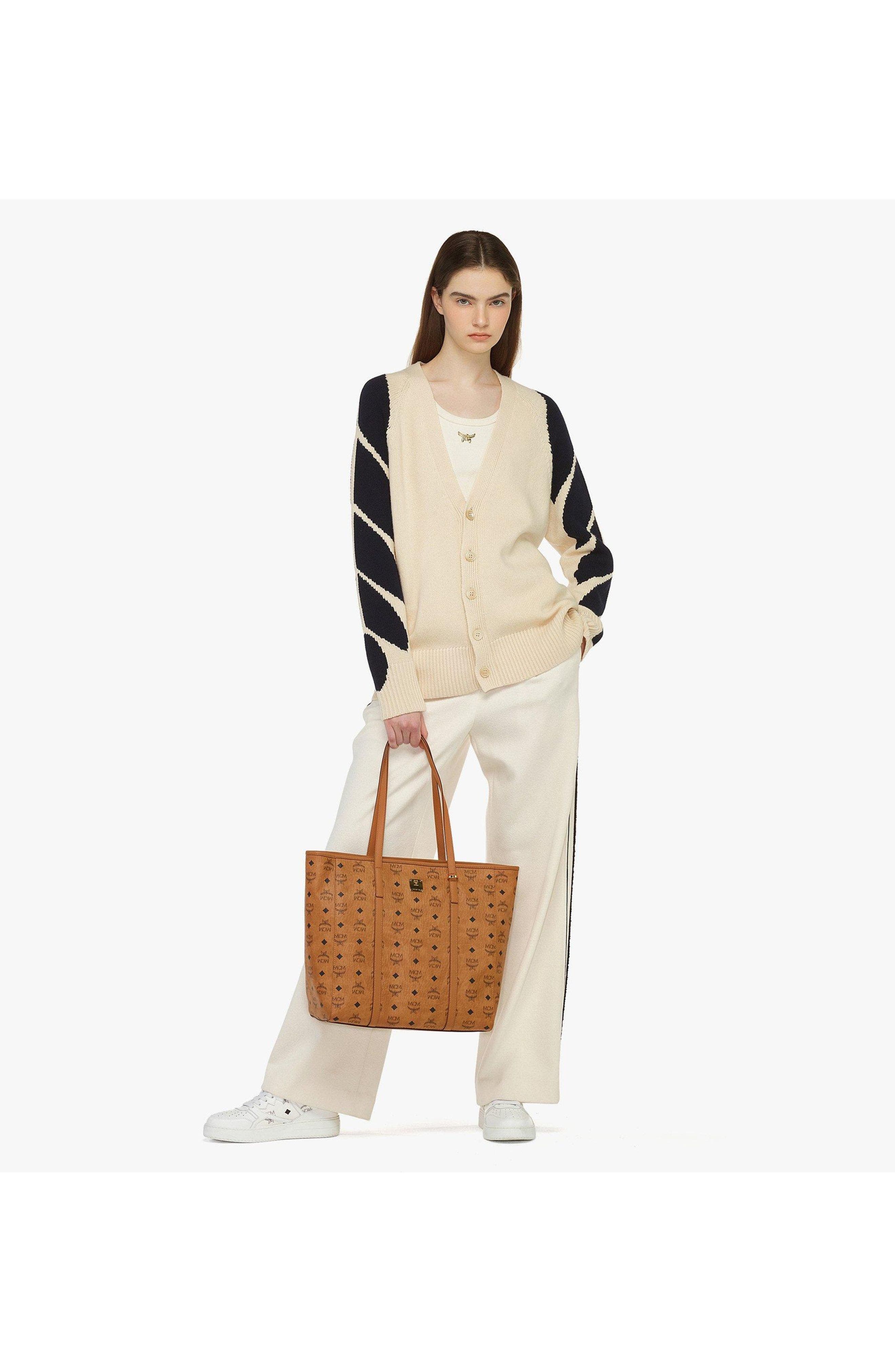 MCM Toni Top-Zip Shopper in Visetos, Alternate, color, Brown