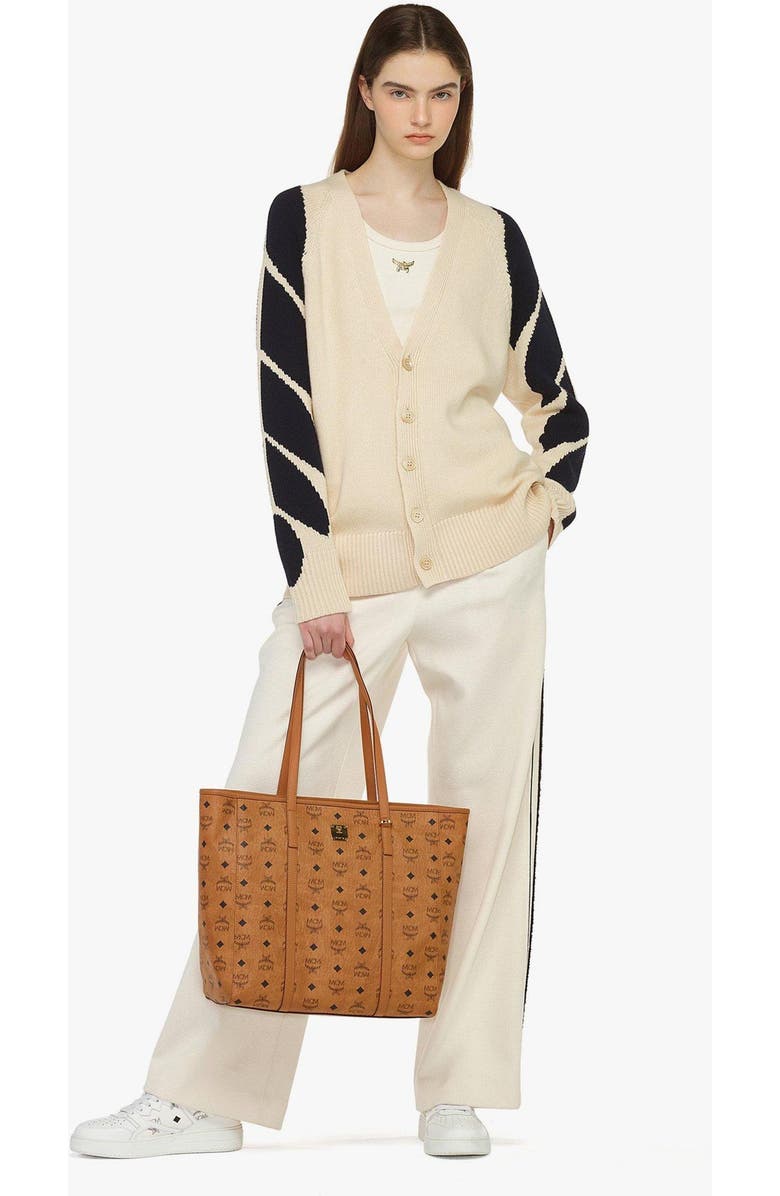 MCM Toni Top-Zip Shopper in Visetos, Alternate, color, Brown