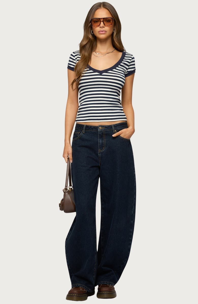 EDIKTED Antonela Stripe V-Neck T-Shirt, Alternate, color, 