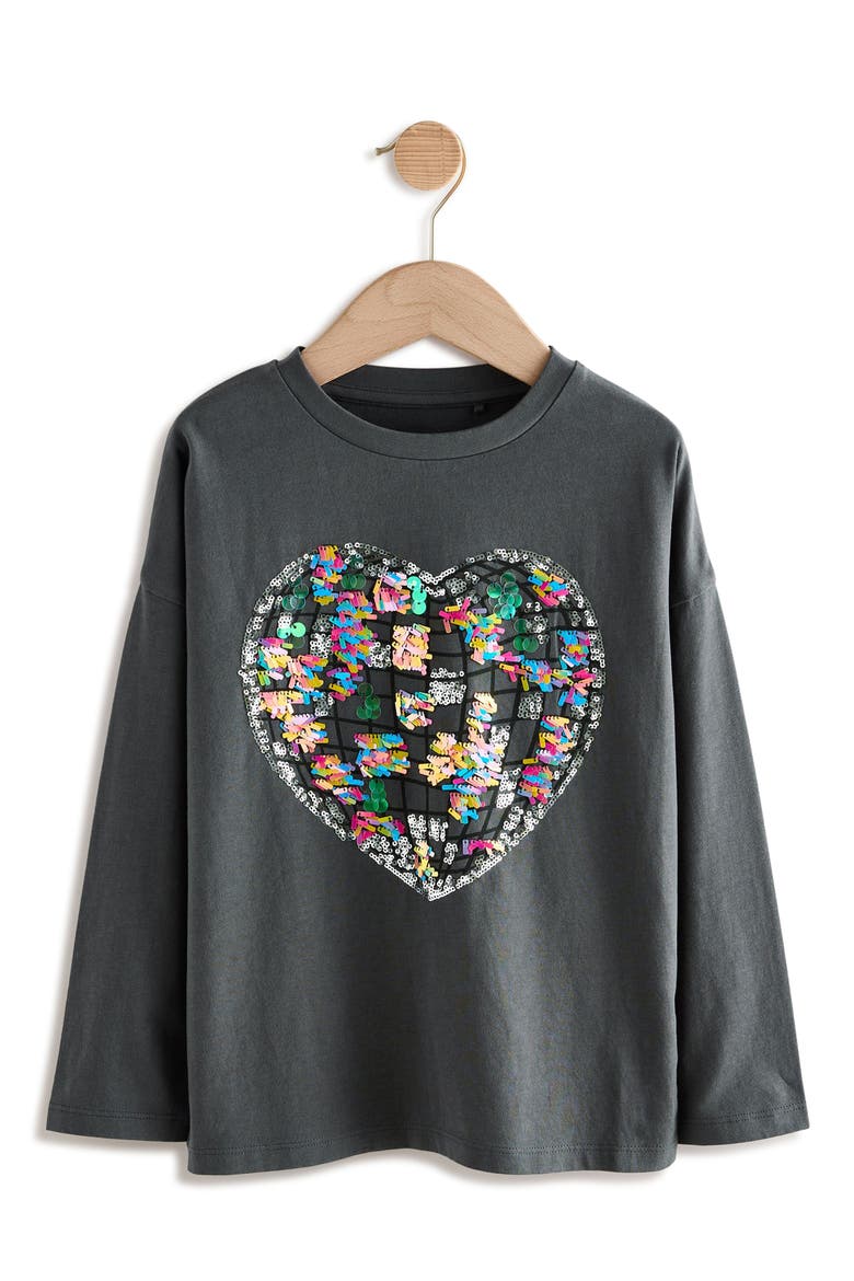 Kids' Sequin Heart Long Sleeve T-Shirt, Main, color, GREY