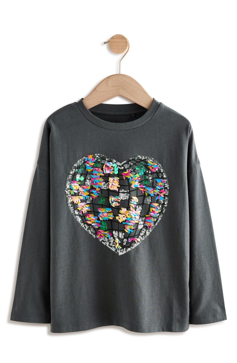 NEXT Kids' Sequin Heart Long Sleeve T-Shirt, Main, color, Grey