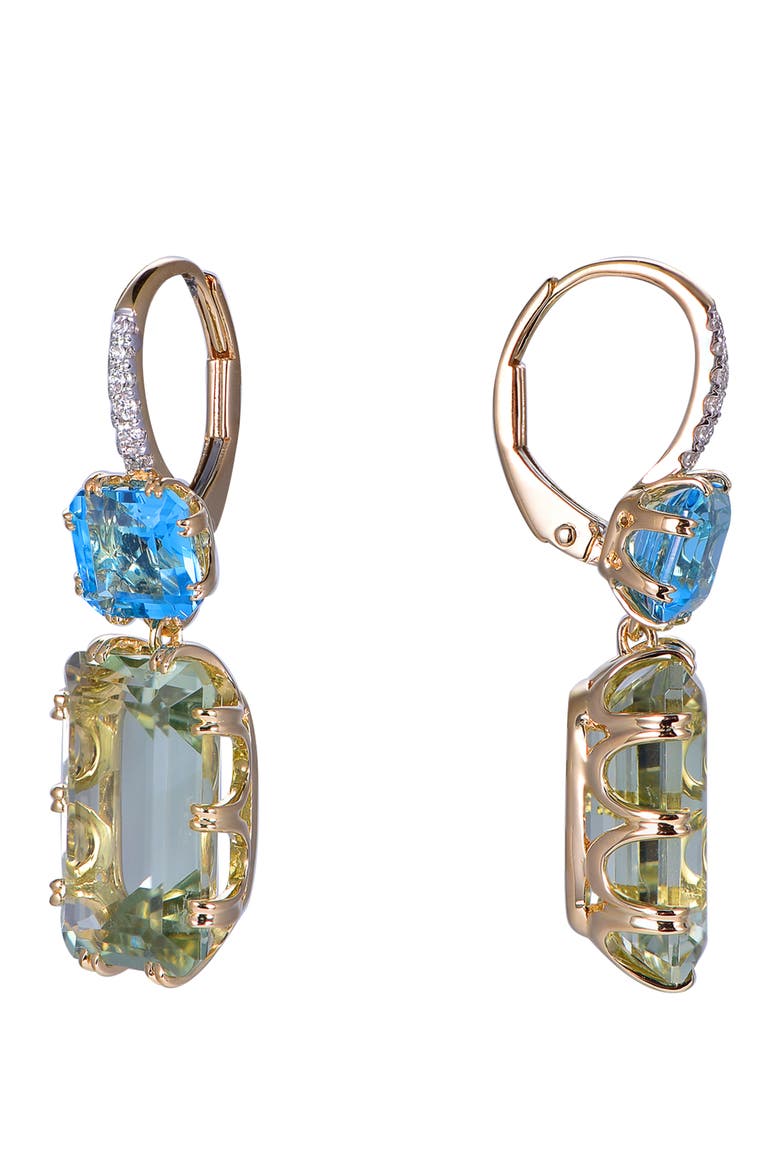 Green Amethyst & Swiss Blue Topaz Earrings with Diamonds, Alternate, color, Green & Swiss Blue