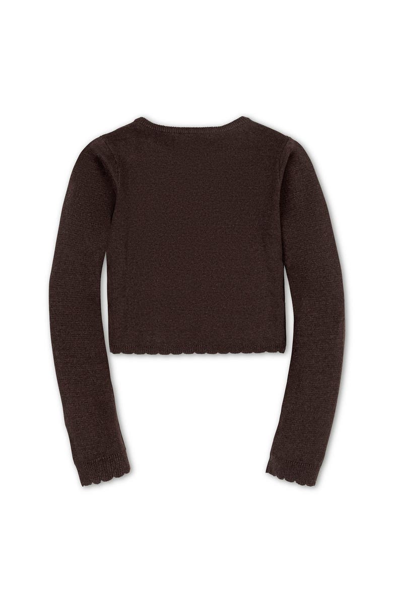 Hope & Henry Kids' Organic Cropped Scallop Edge Sweater Cardigan, Alternate, color, Chocolate Heather