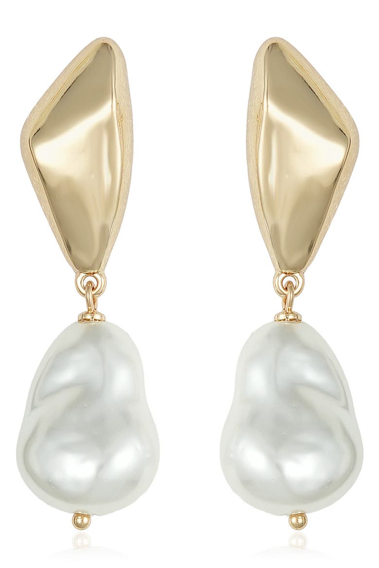 Geo Imitation Pearl Drop Earrings, Alternate, color, GOLD