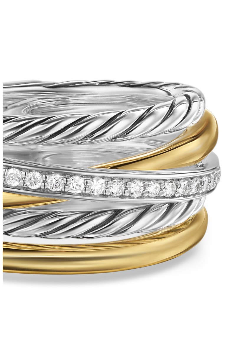 Crossover Five-Row Ring in Sterling Silver with 18K Yellow Gold and Diamonds, 11mm, Alternate, color, STERLING SILVER/18K GOLD - 8