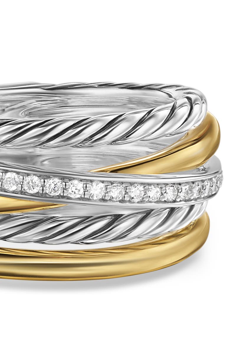 David Yurman Crossover Five-Row Ring in Sterling Silver with 18K Yellow Gold and Diamonds, 11mm, Alternate, color, Sterling Silver/ 18K Gold - 6