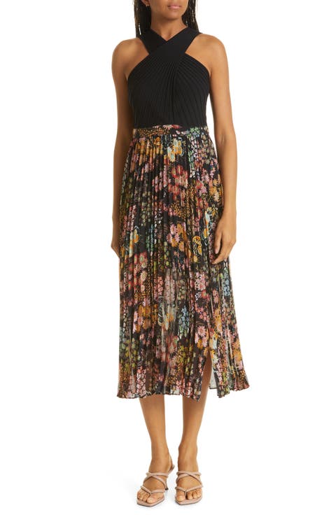 Aquila Pleated Mixed Media Cross Front Dress