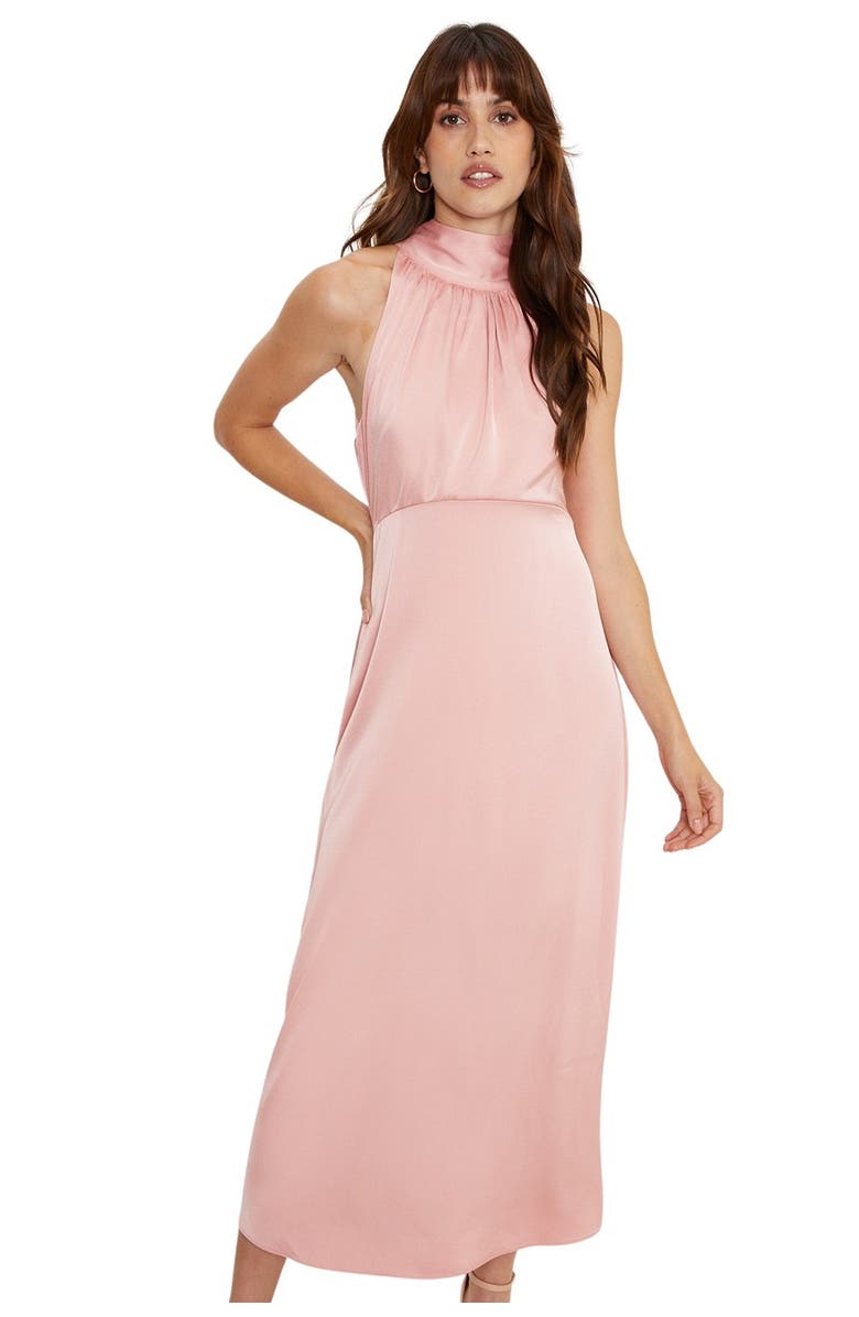 Oasis Satin Halter Neck Midi Bridesmaid Dress, Alternate, color, Blush