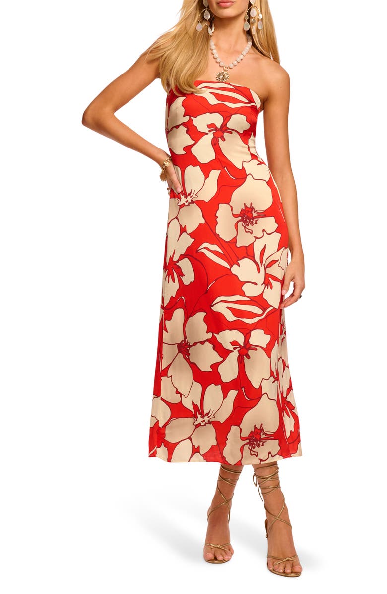 Ramy Brook Kamilla Floral Strapless Dress, Main, color, Crimson Floral
