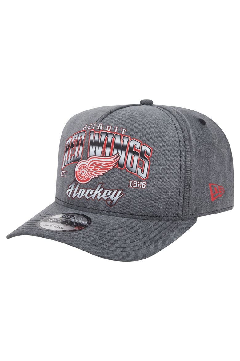 Men's New Era  Charcoal Detroit Red Wings Throwback Washed A-Frame Pre-Curved 9FIFTY Snapback Hat, Main, color, Charcoal