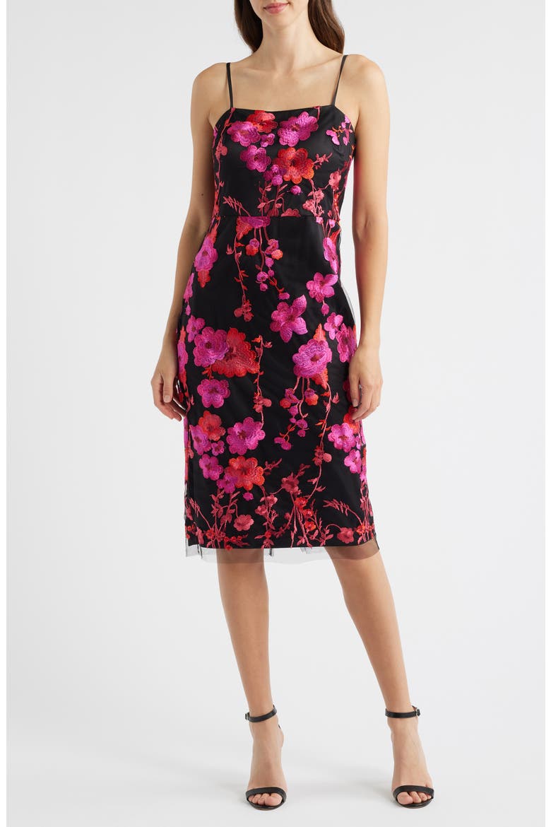 Embroidered Mesh Dress, Main, color, BLK FUSCHI