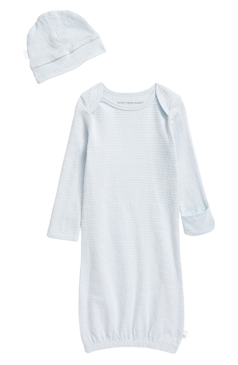 Burt's Bees Baby Dotted Jacquard Organic Cotton Gown & Cap Set, Main, color,