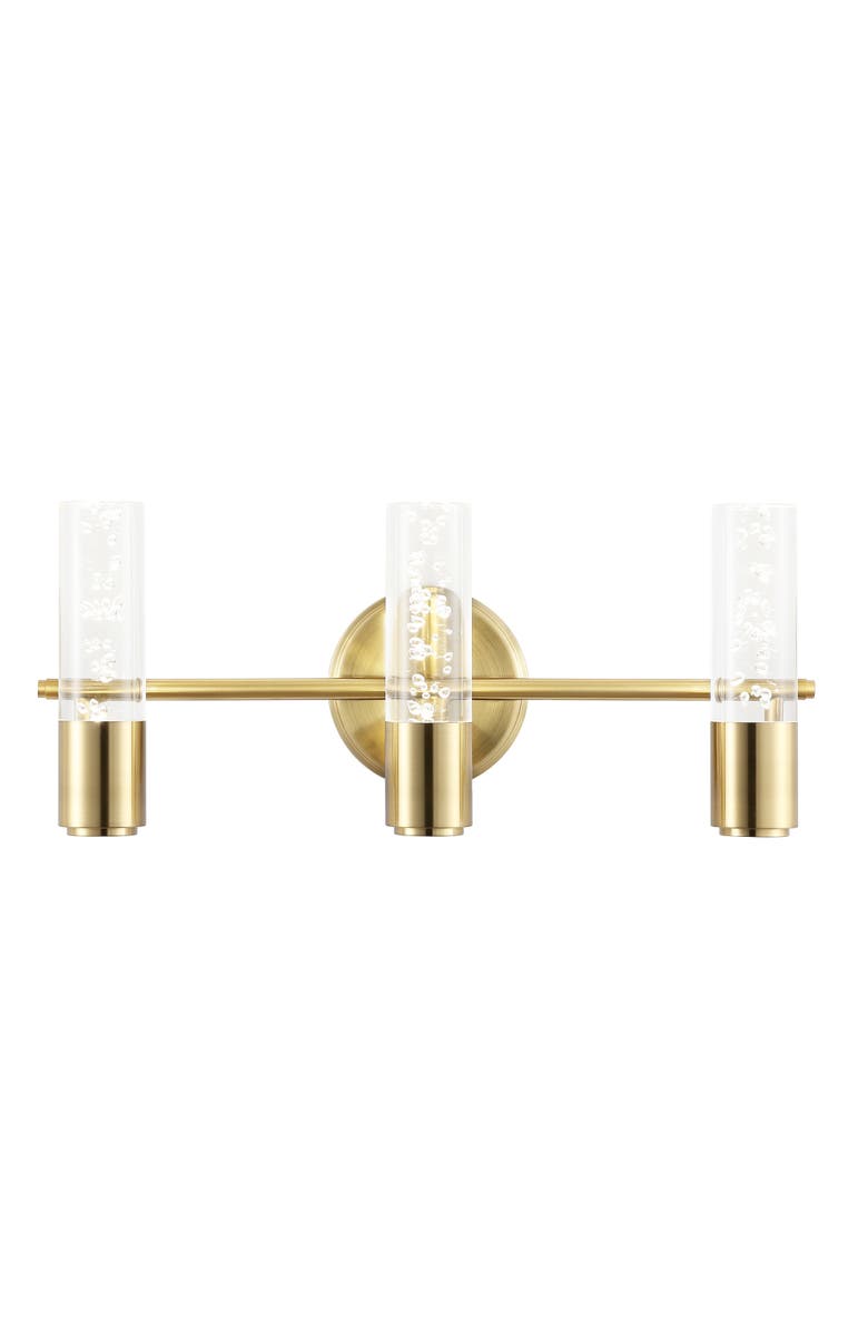 JONATHAN Y Bolha 3-Light Minimalist Modern Bubble Acrylic/Iron Integrated LED Vanity Light, Main, color, Brass Gold
