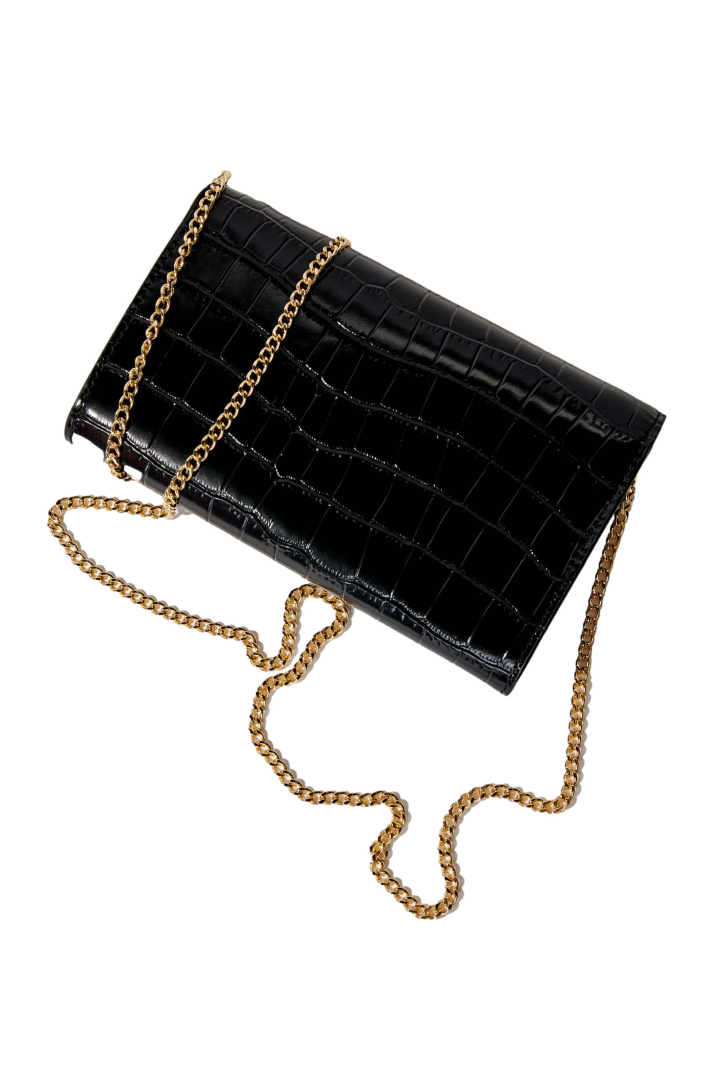 maje Croc-effect embossed leather bag, Alternate, color, 