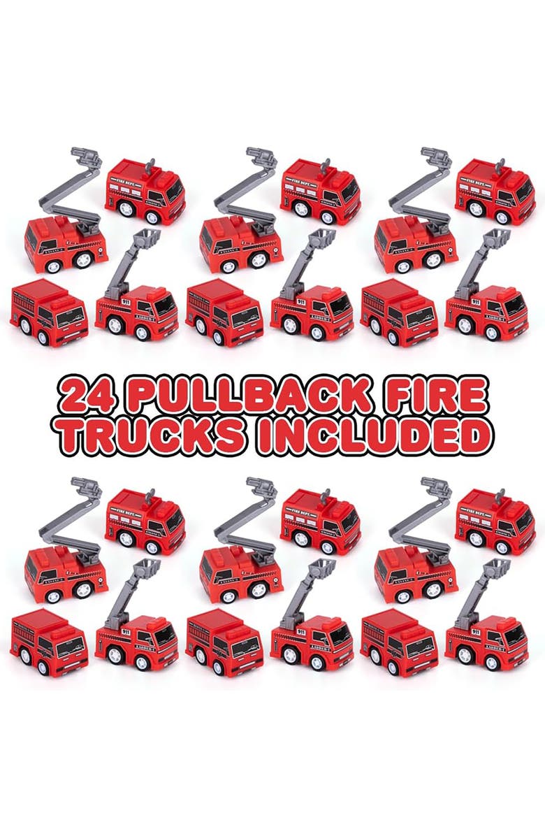 ArtCreativity Mini Pullback Fire Trucks 24 Pack, 4 Designs, Red Rescue Vehicles, Alternate, color, Multicolored