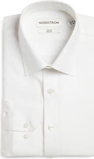 Nordstrom Trim Fit Premium Silk Herringbone Dress Shirt