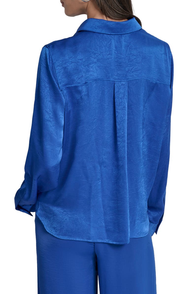 DKNY Twist Front Crinkle Satin Shirt, Alternate, color, Classic Blue
