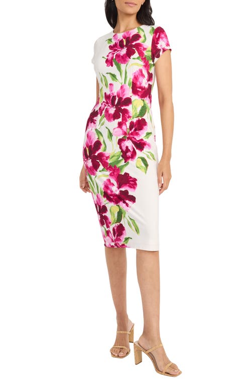 Maggy London Floral Cocktail Dress In Soft White/wine