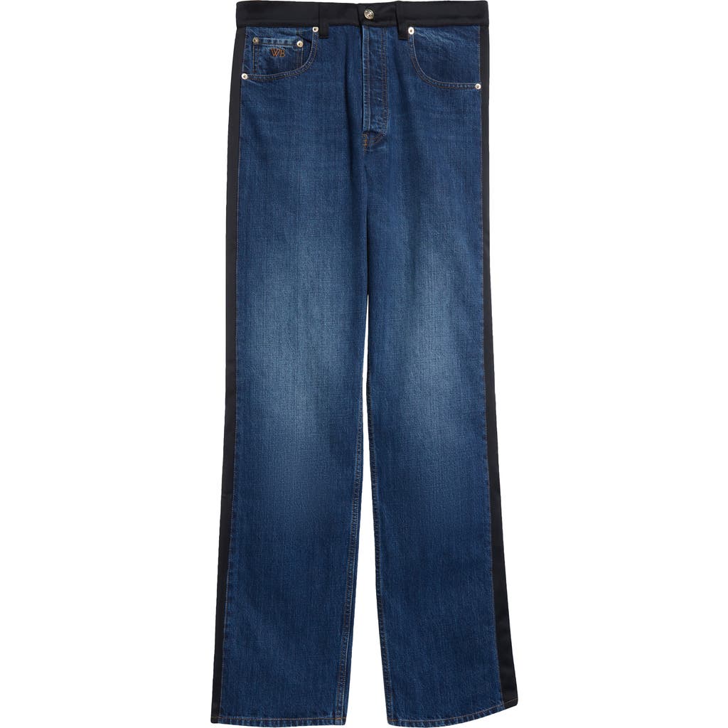 Shop Wales Bonner Echo Mixed Media Wide Leg Jeans In Indigo