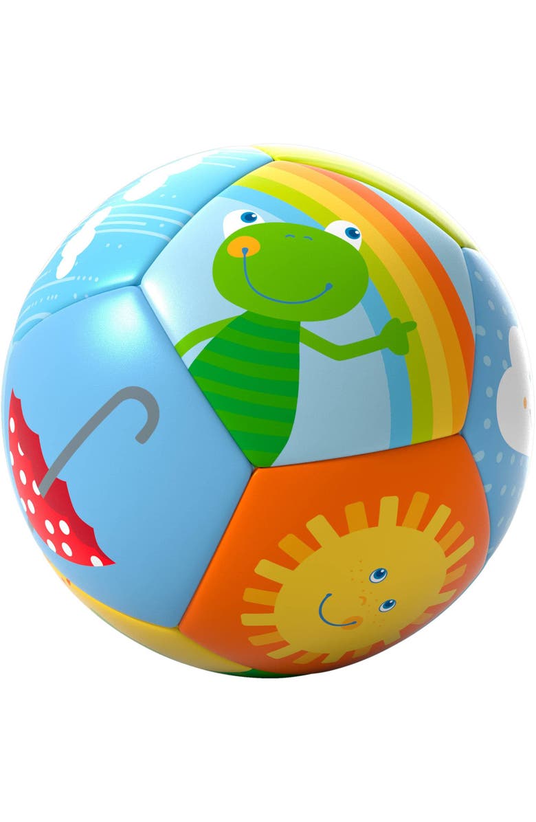 HABA Baby Ball Rainbow World 4.5" for Babies 6 Months and Up, Main, color, Blue Multi