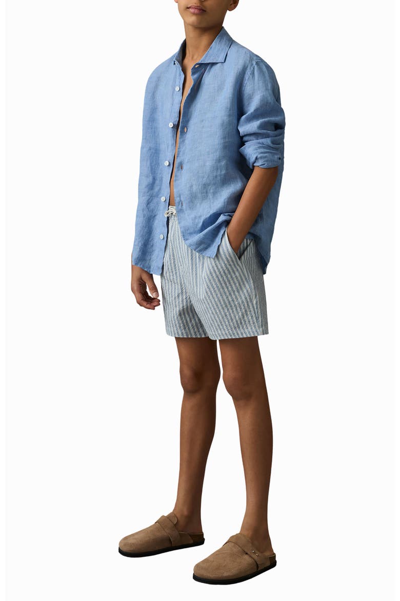 Kids' Bay Seersucker Striped Swim Shorts, Alternate, color, SOFT BLUE/ WHITE