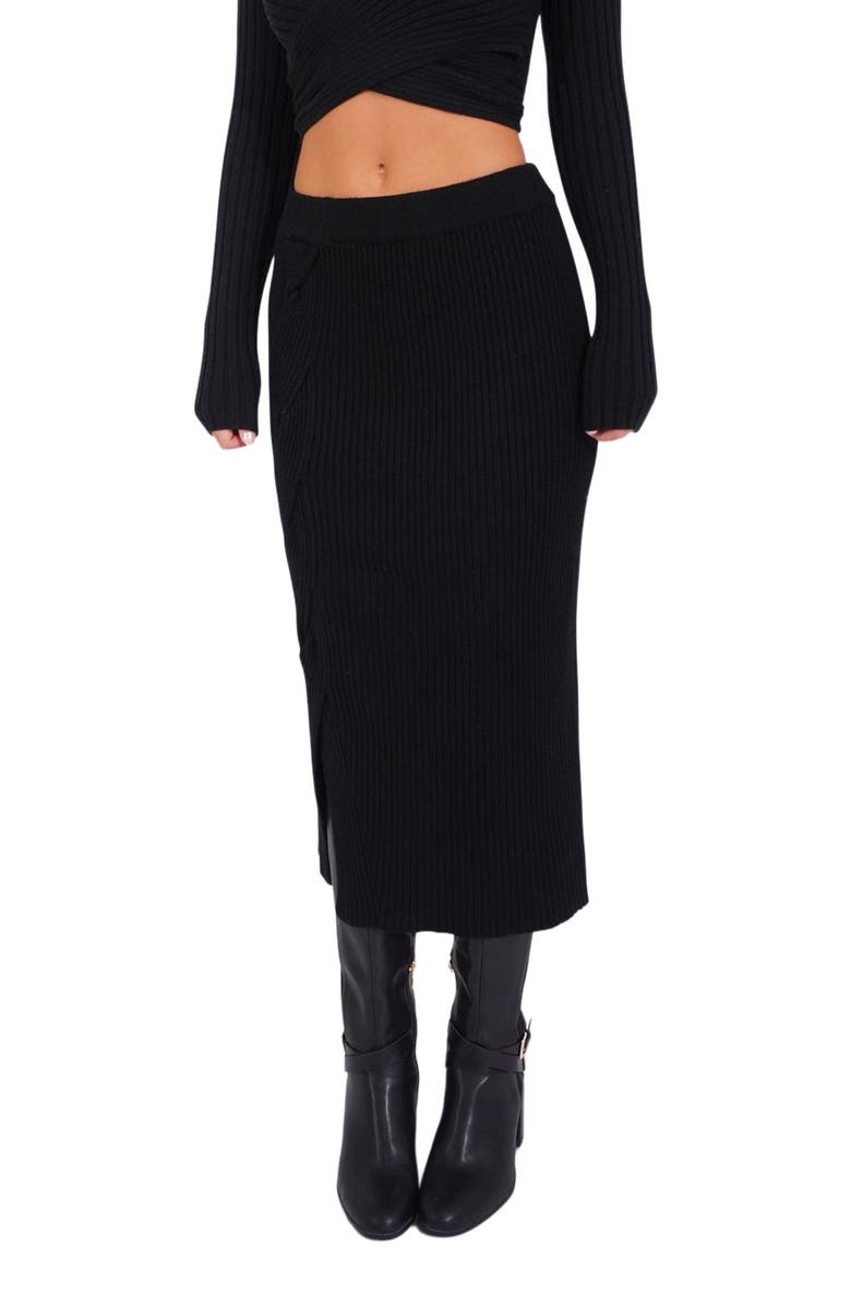 Belle & Bloom All My Life Knit Midi Skirt, Alternate, color, Black