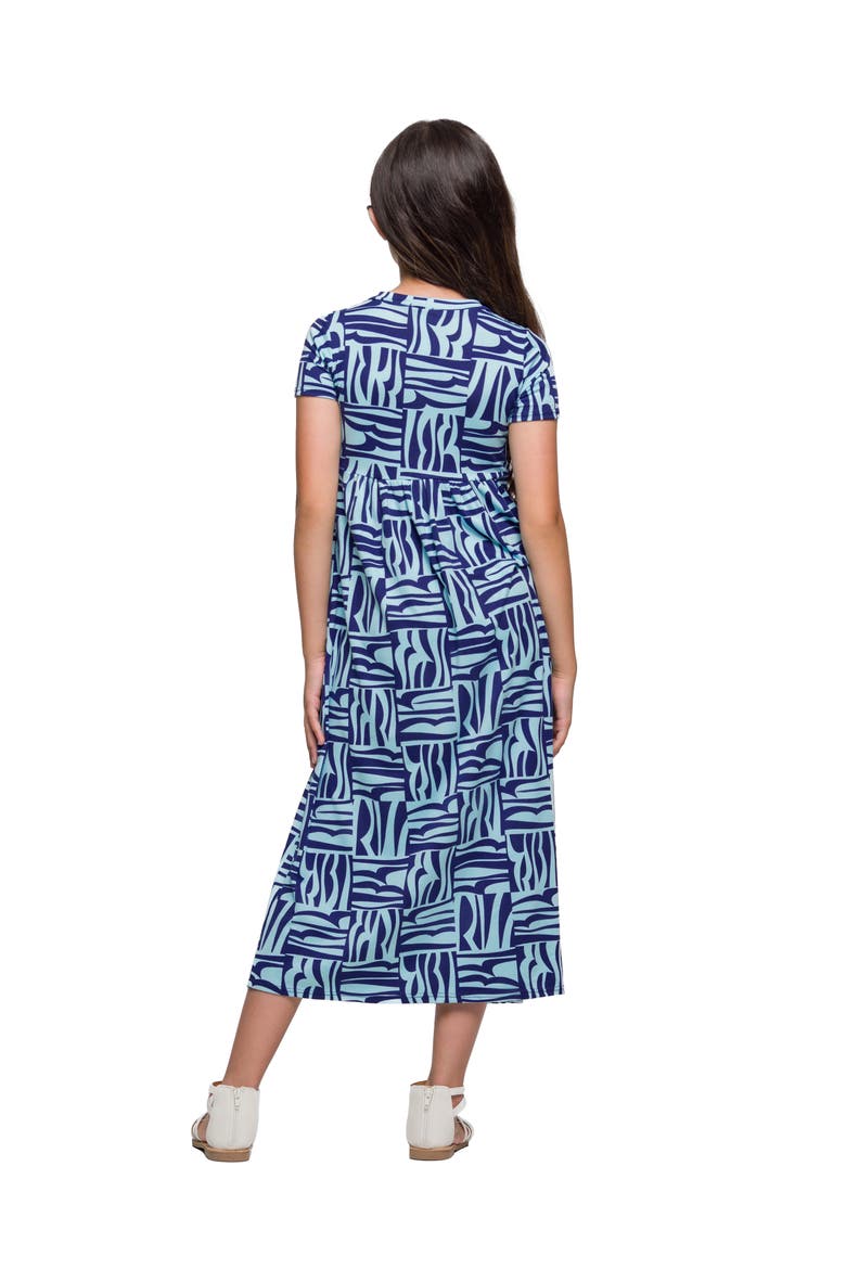 Short Sleeve Blue Geo Print Maxi Dress, Alternate, color, Blue Multi
