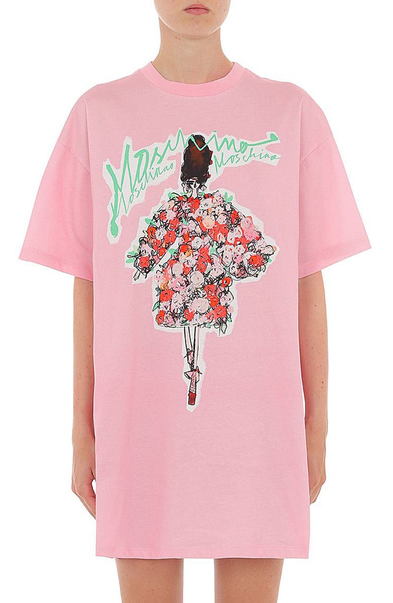 Moschino Illustration Print Cotton T-Shirt Dress, Main, color, 