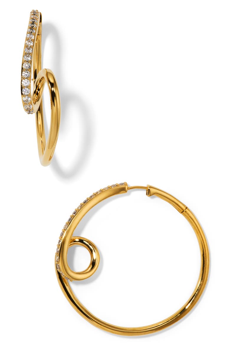 Muse Pavé Cubic Zirconia Swirl Hoop Earrings, Main, color, GOLD