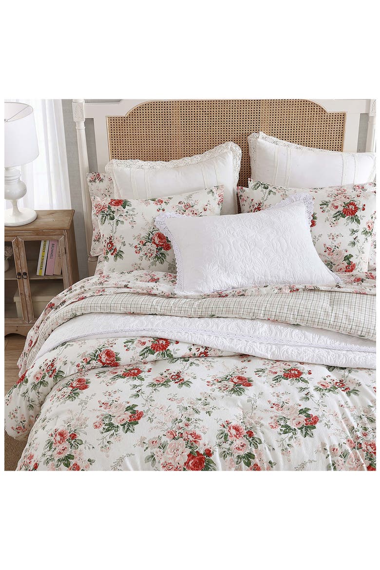 Ashfield 3-Piece Cotton Comforter & Sham Set, Alternate, color, RED/ GREEN