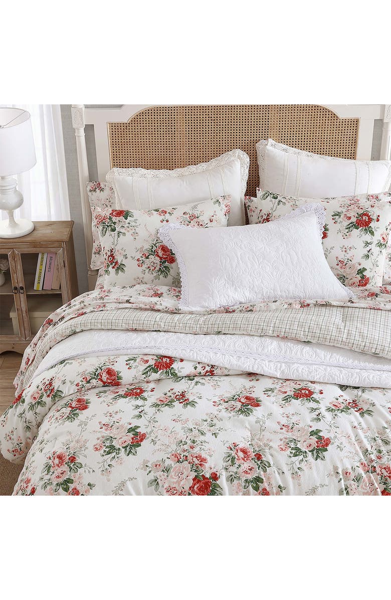 Laura Ashley Ashfield 3-Piece Cotton Comforter & Sham Set, Alternate, color, Red/ Green