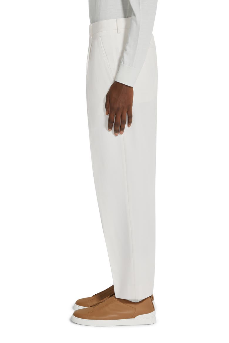 Pleat Front Cotton & Wool Trousers, Alternate, color, BIANCO ZEGNA