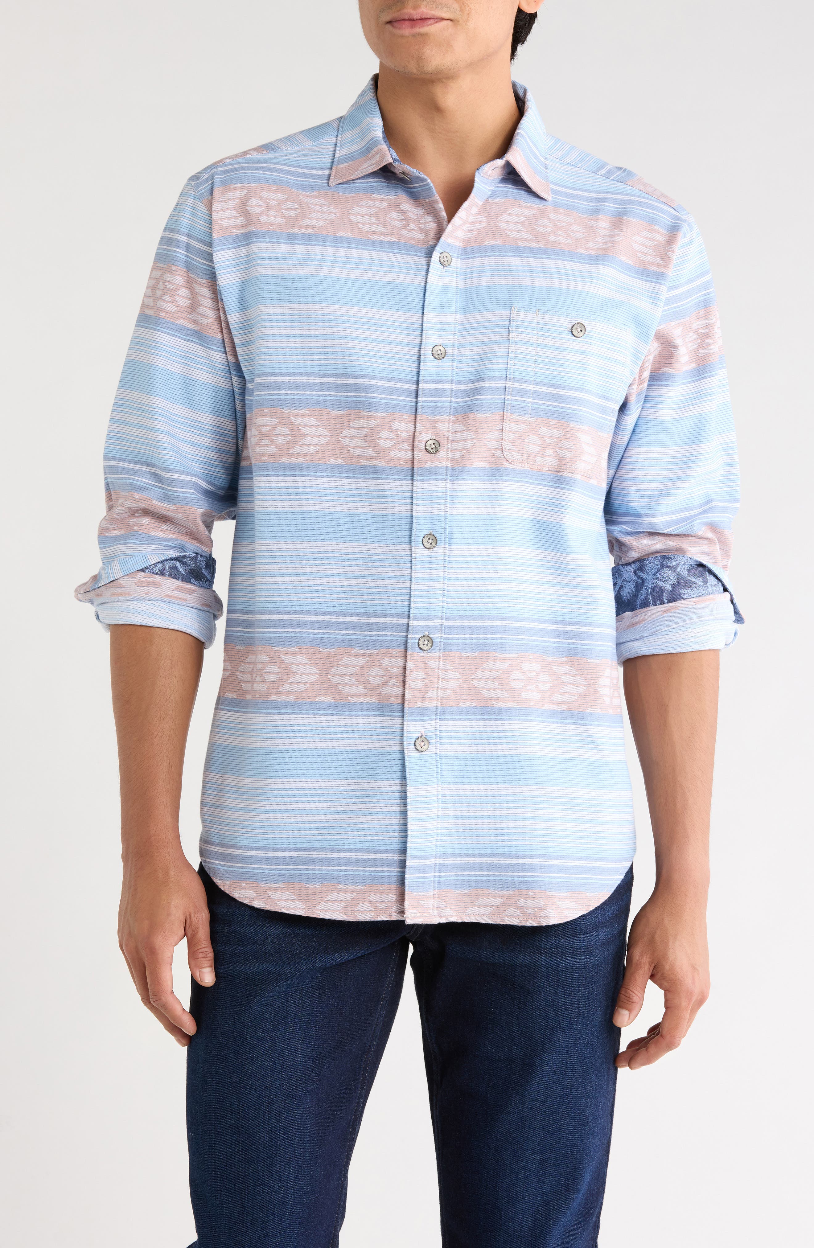 Illusion Stripe Cotton Button-Up Shirt