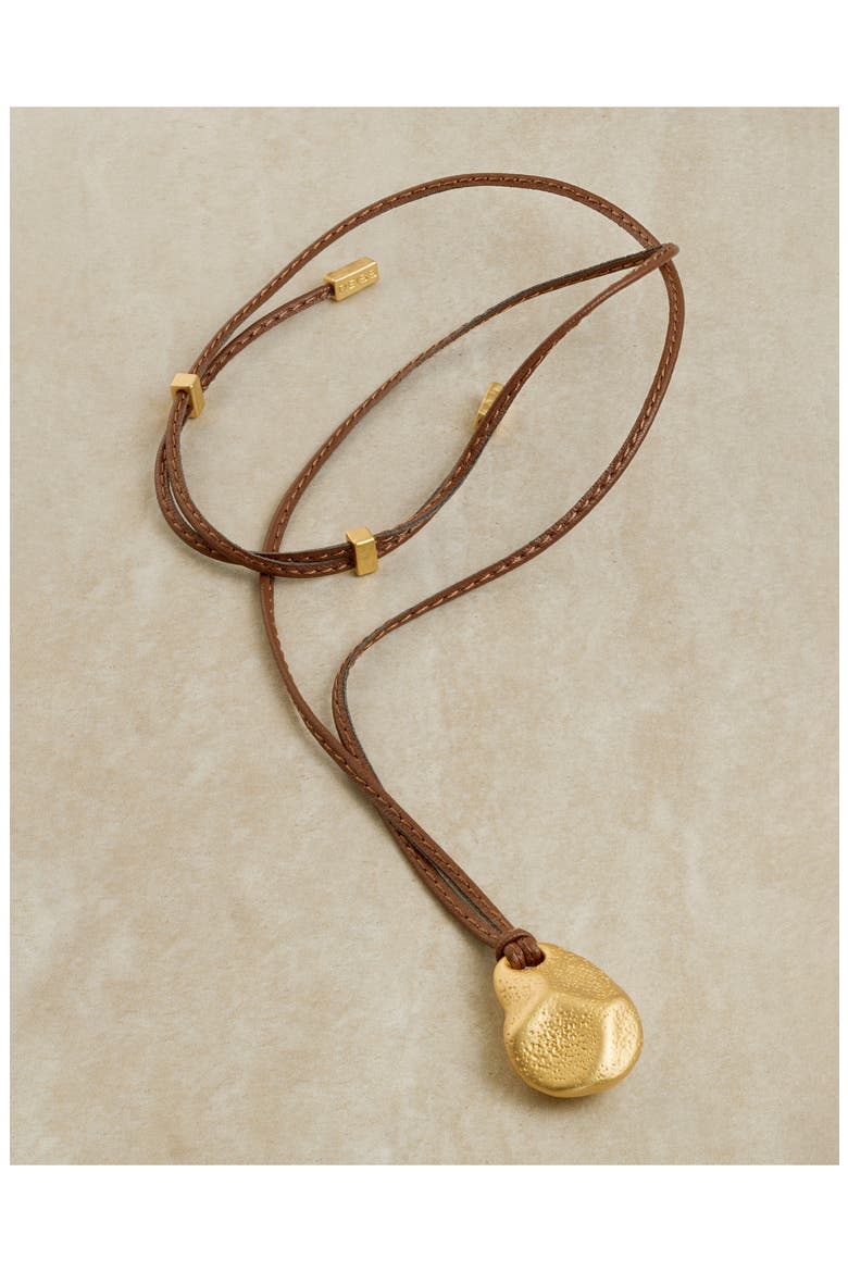 Leather Cord Pendant Necklace, Alternate, color, GOLD TONE / TAN